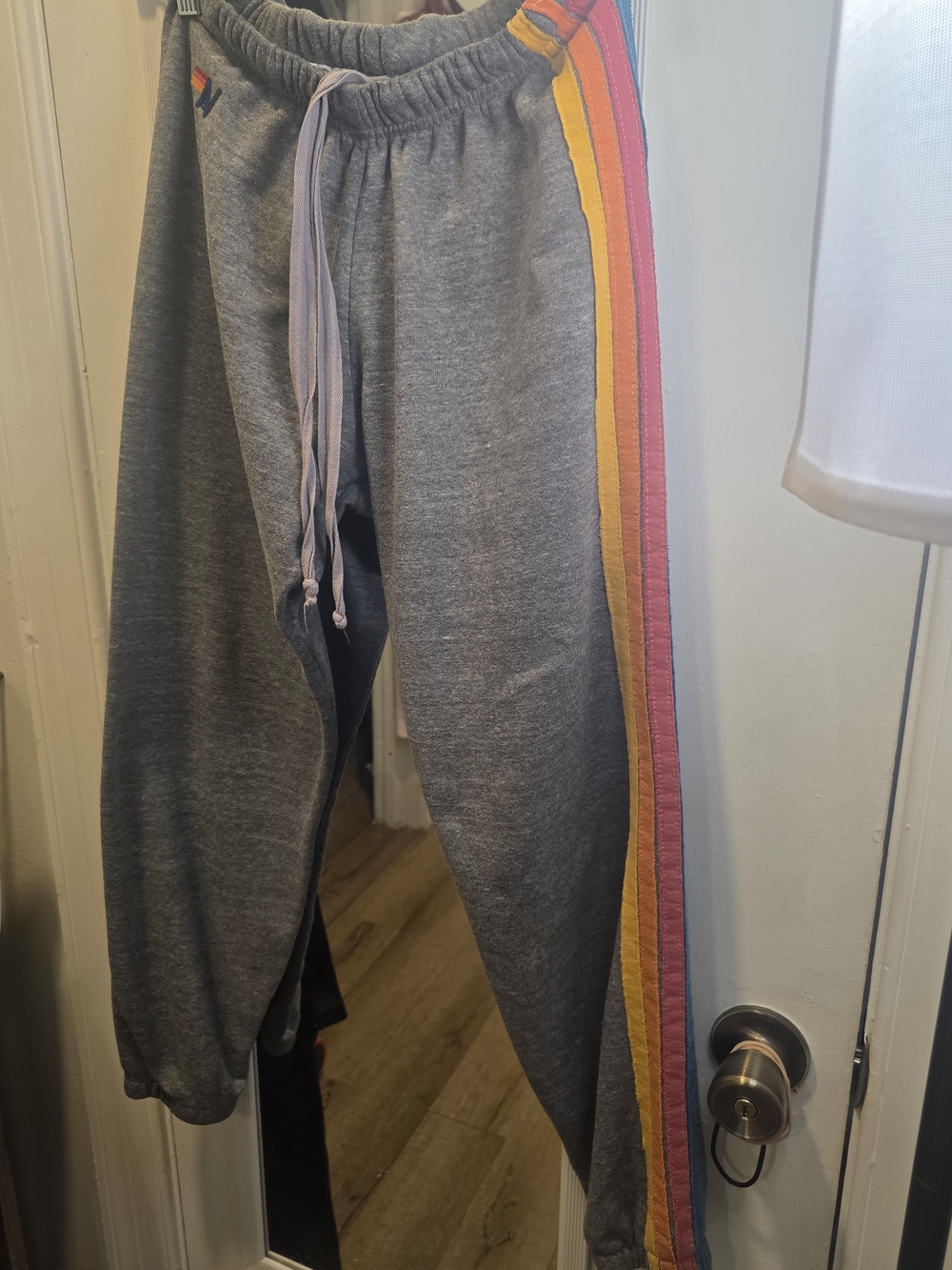 Aviator Nation Gray Track Joggers with Pink and Yellow Side Stripes